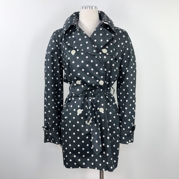 Chaps Jackets & Blazers - Chaps Double Breasted Trench Coat Polka Dot Belted